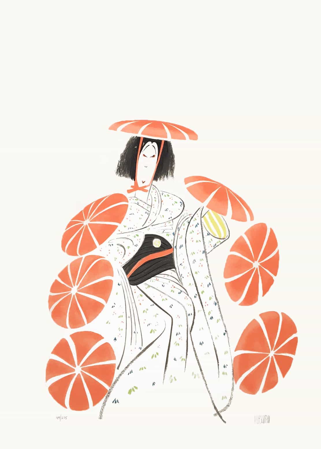 Kabuki - Musume by Al Hirschfeld