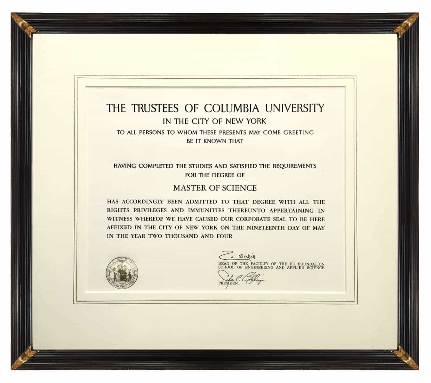 Framed College Diploma