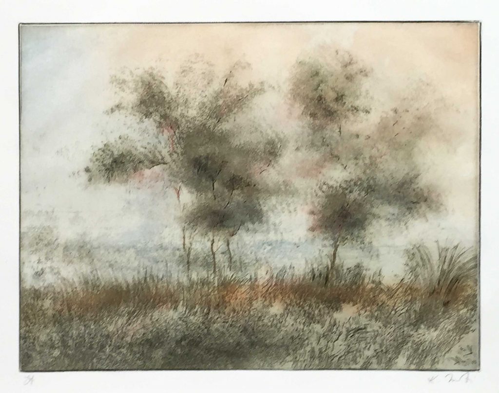 Kaiko Moti: Viev Paysage (Etching) - Jewel Spiegel Gallery