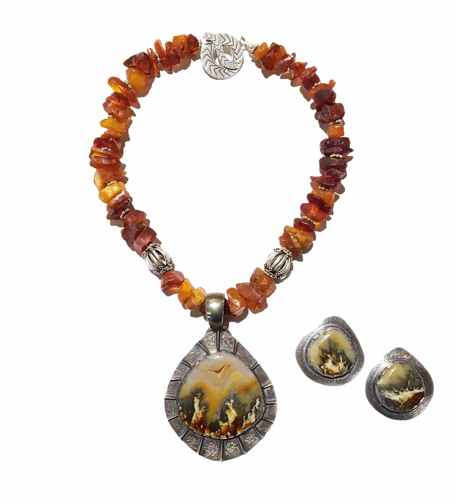 Plume Agate and Silver Necklace